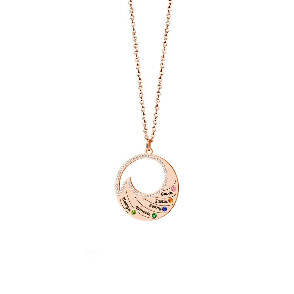 4-6 Names & Birthstones Circular Pendant Necklace