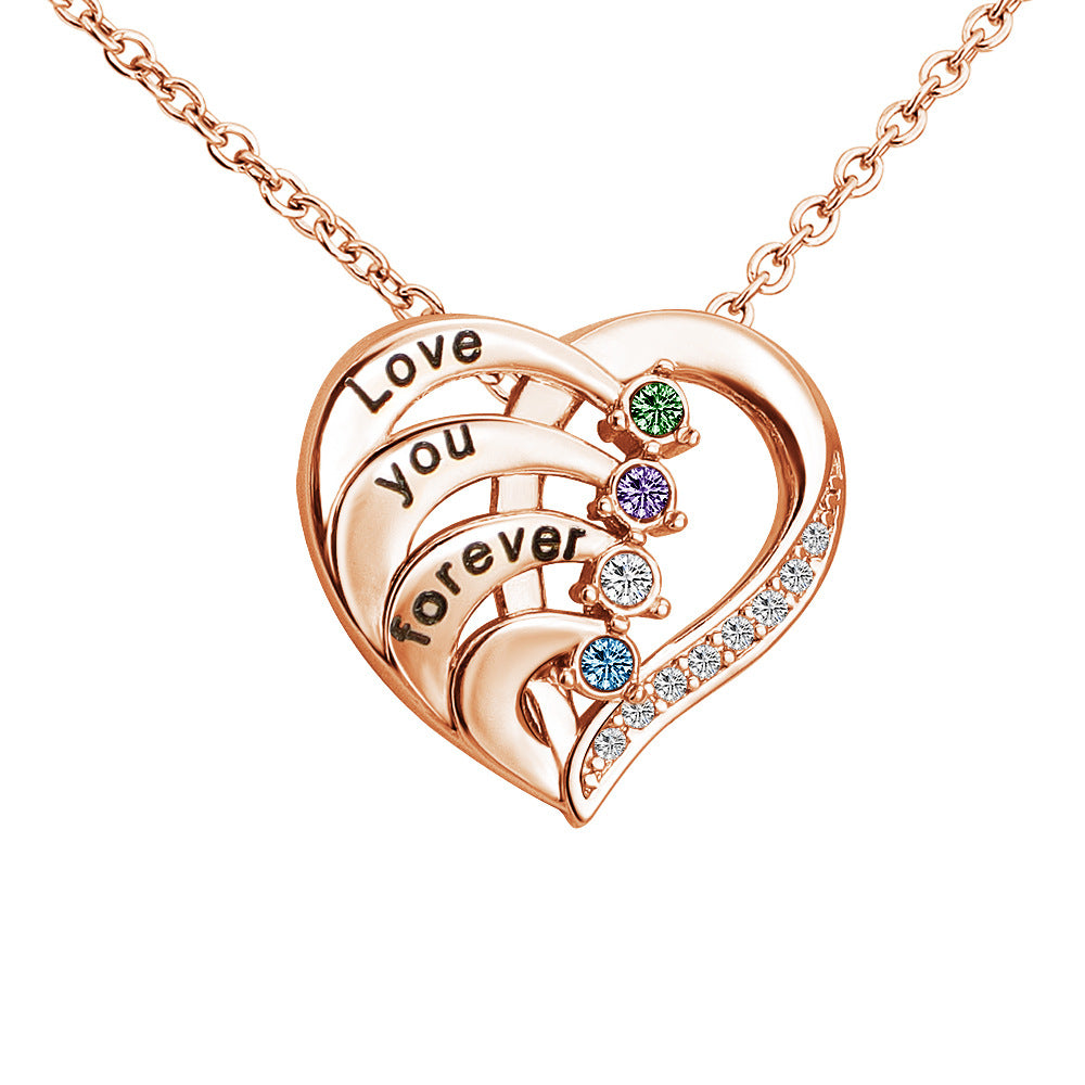 1-4 Names & Birthstones Heart Pendant Necklace