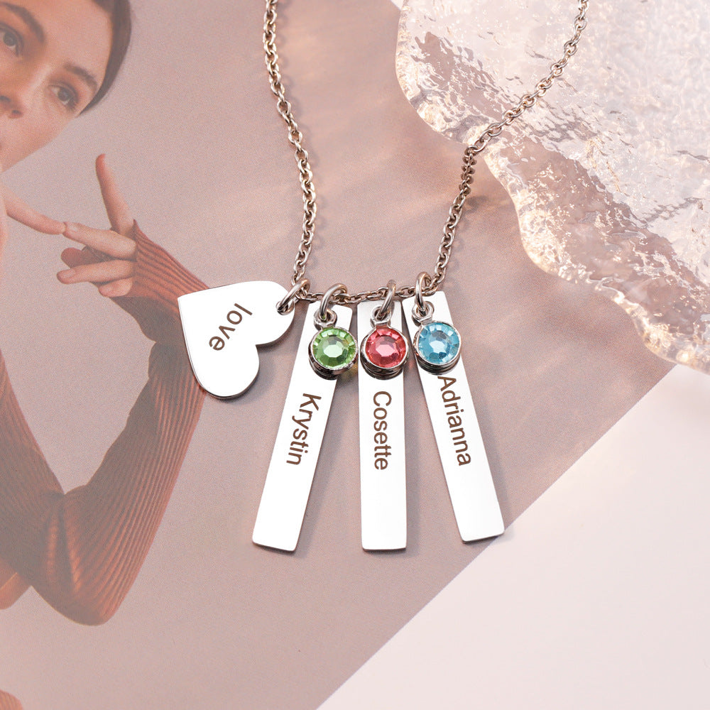 1-6 Names & Birthstones Bar Necklace