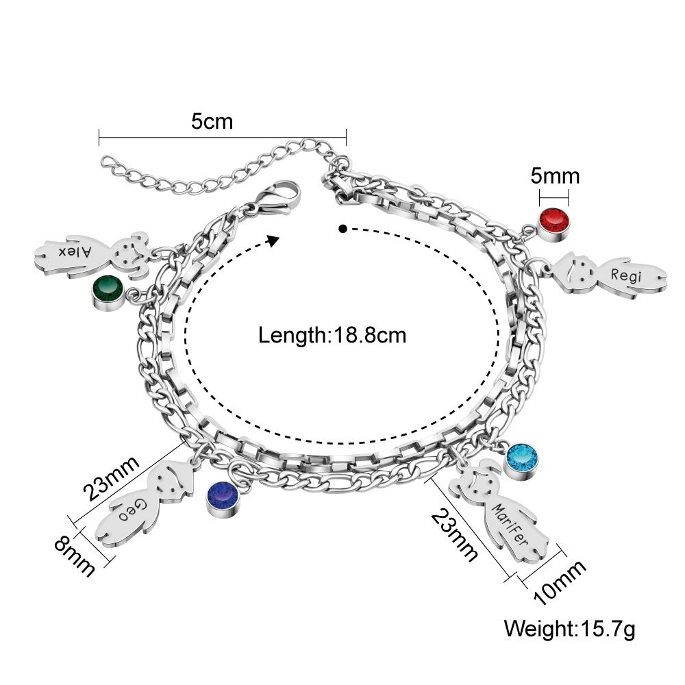 Personalized 1-6 Birthstones and Names Double Layer Family Bracelet Mother's Day Anniversary Birthday Gift for Mom Grandma