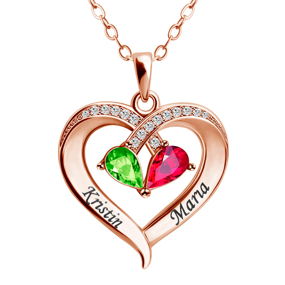 Personalized Forever Together Heart Pendant Necklace with Double Birthstones and Engraved Names Valentine's Day Gift for Women