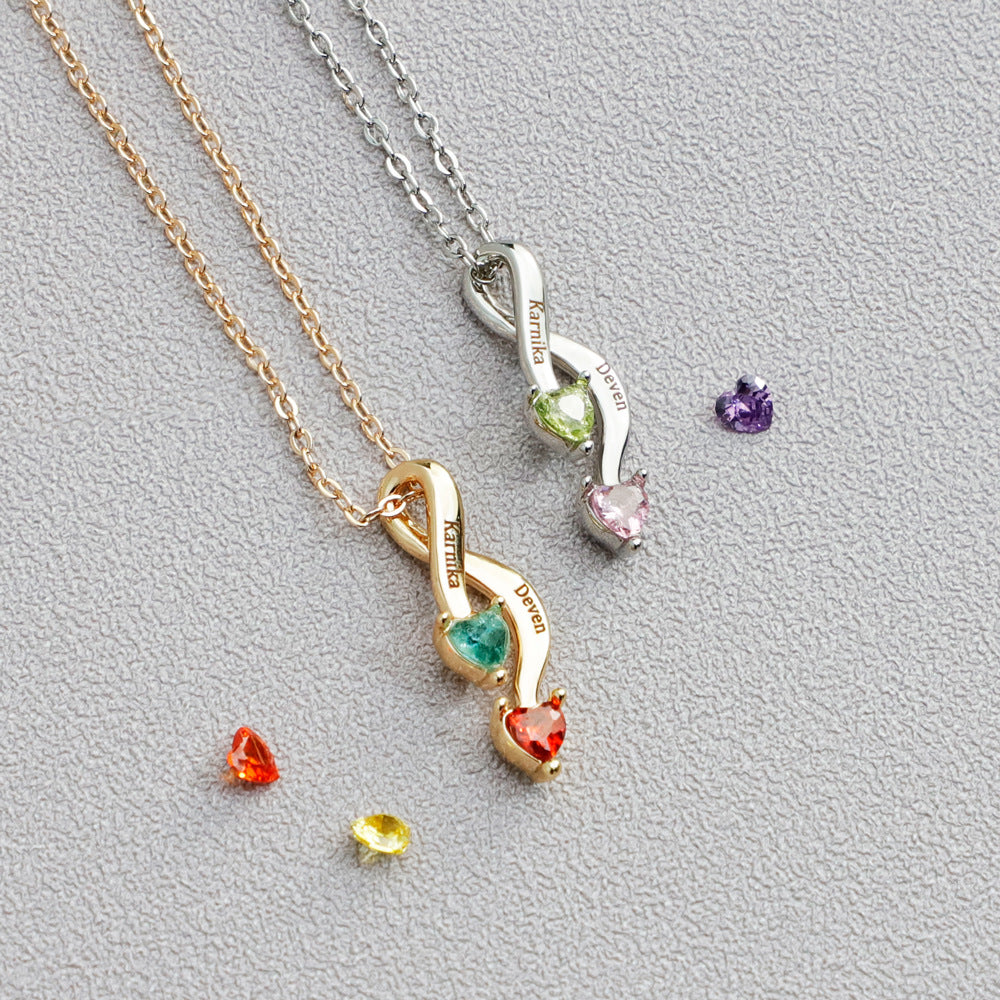 Personalized Crossing Heart Necklace with Names and Birthstones Mother's Day Birthday Valentine's Day Gift for Women