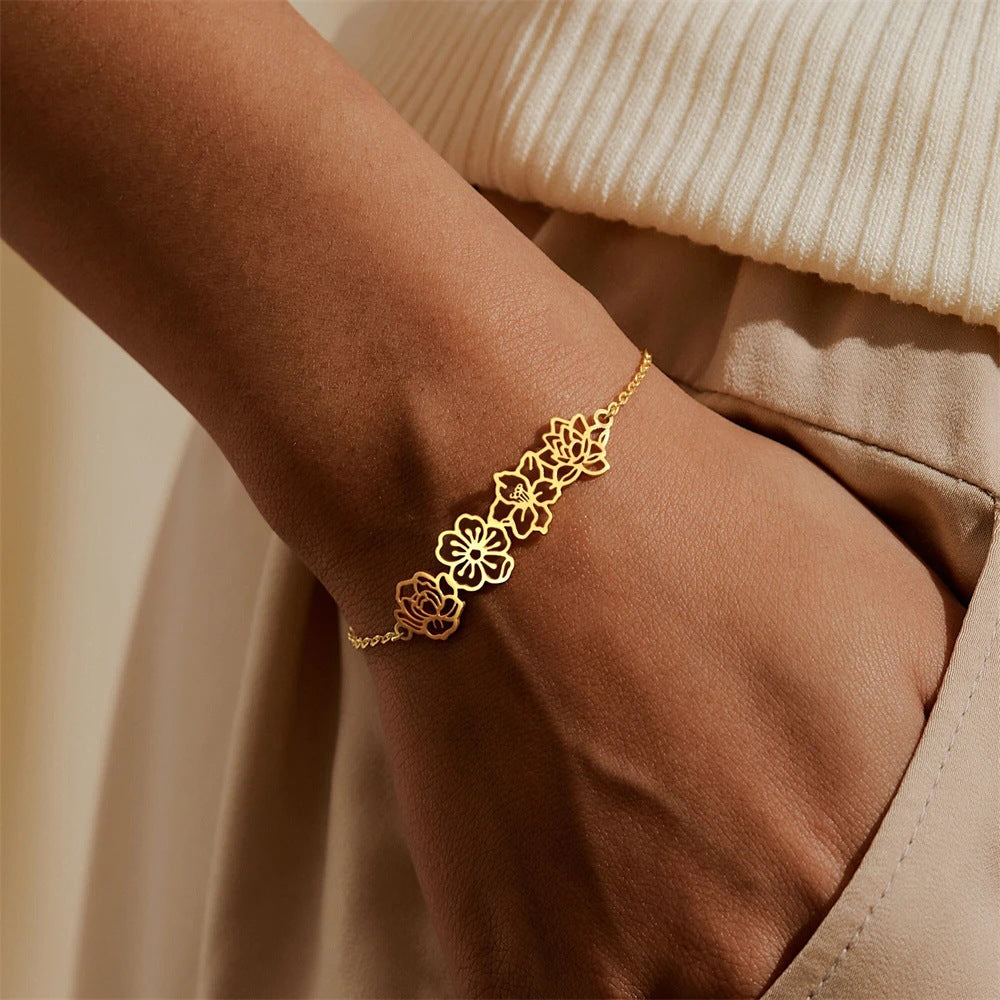 Personalized Minimalist Adjustable 1-8 Birth Flower Bracelet Charm Jewelry Birthday Christmas Gift for Women
