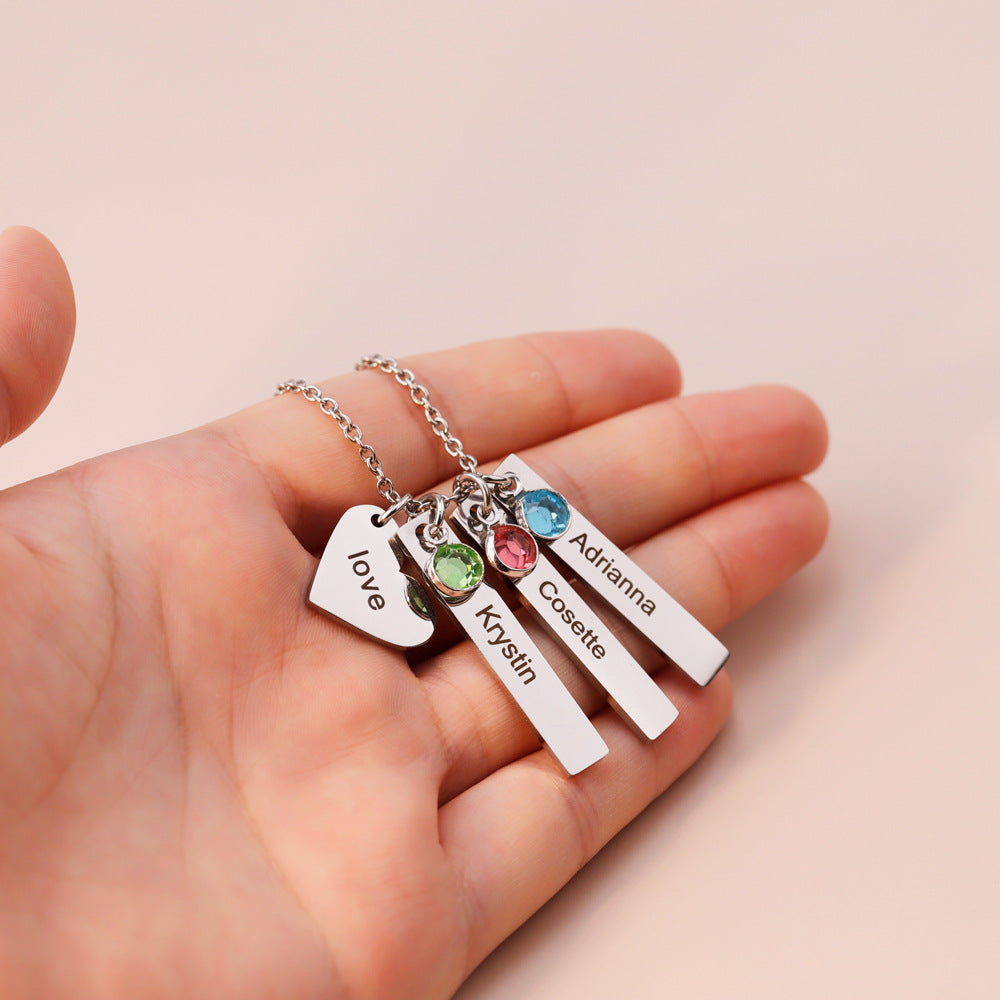 1-6 Names & Birthstones Bar Necklace
