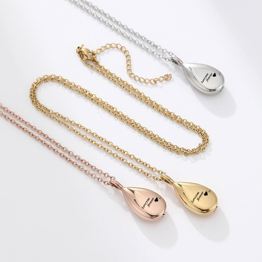Personalized Pet Portrait Droplet Shaped Cremation Urn Necklace With Engraved Text Cremation Jewelry Memorial Keepsake Gift for Pet Lover