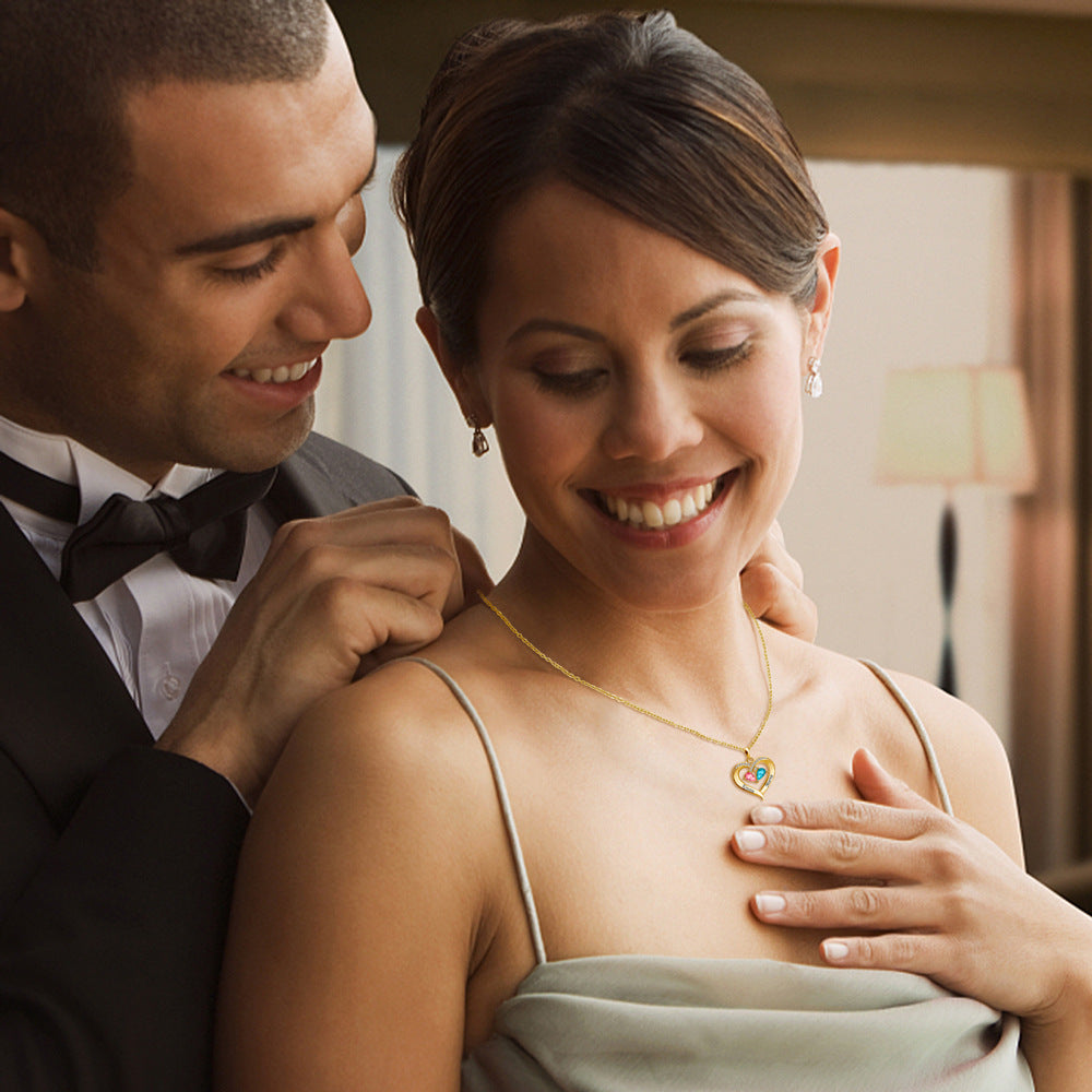 Personalized Forever Together Heart Pendant Necklace with Double Birthstones and Engraved Names Valentine's Day Gift for Women