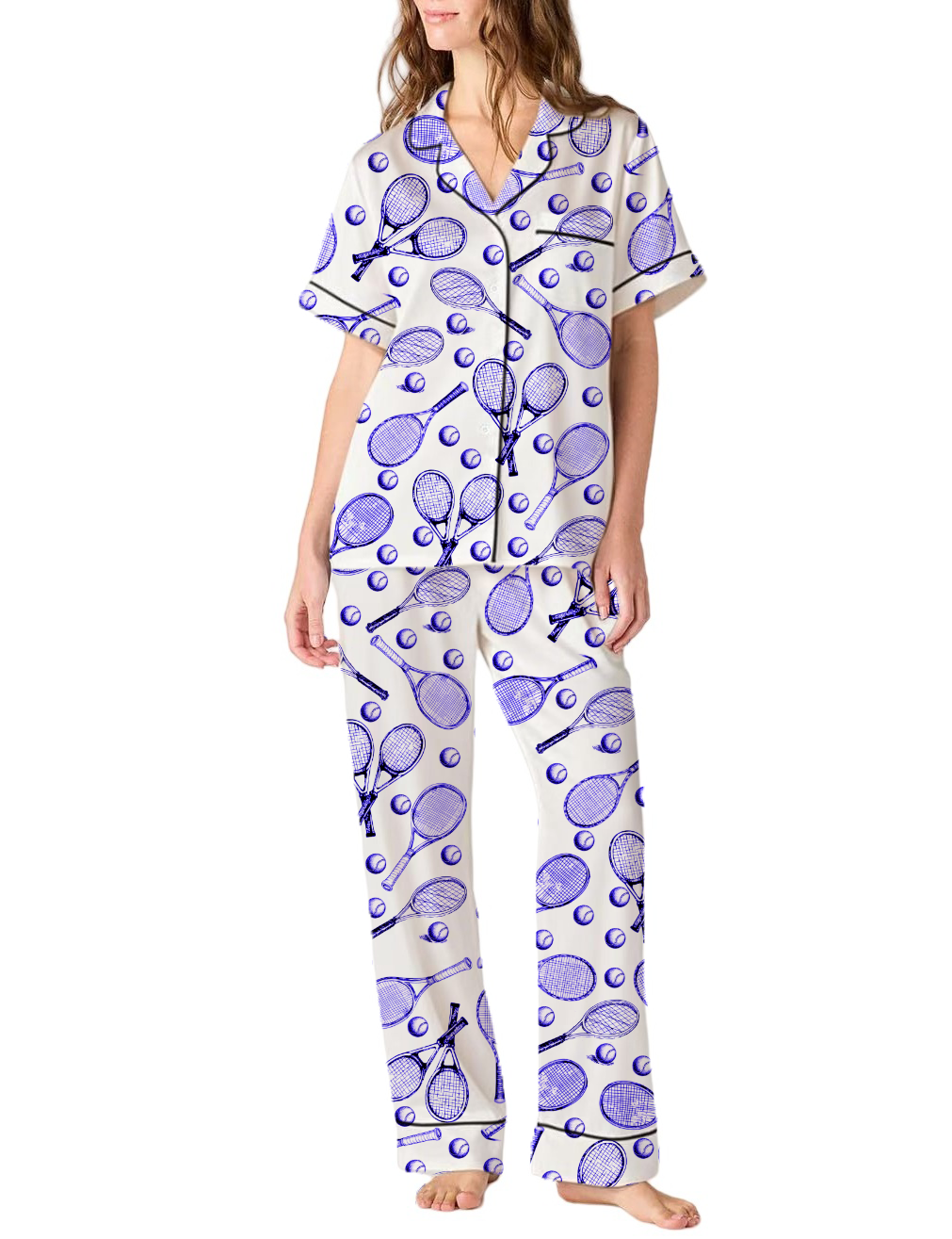 Tennis Silky Satin Pajama Pants Set For Women