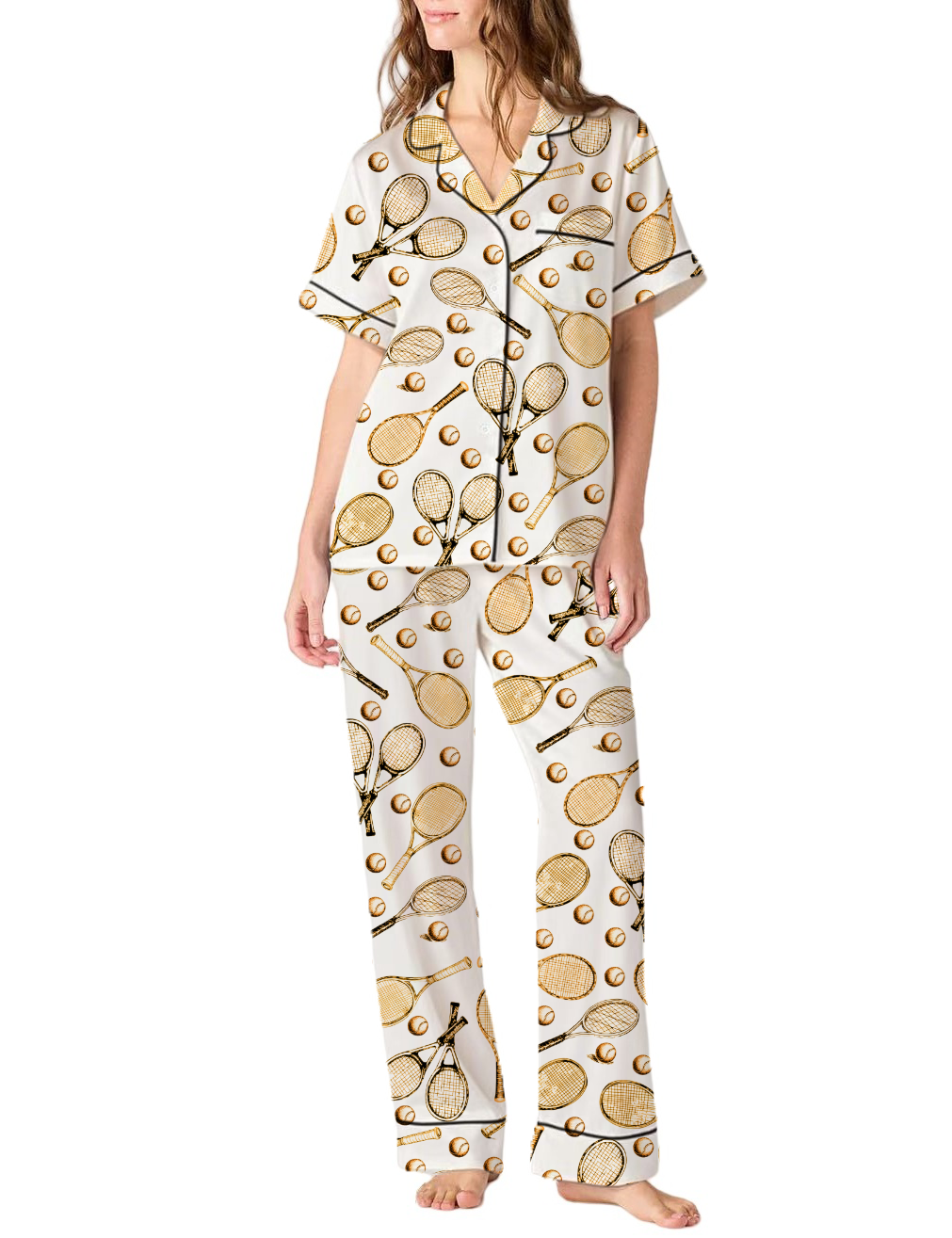 Tennis Silky Satin Pajama Pants Set For Women