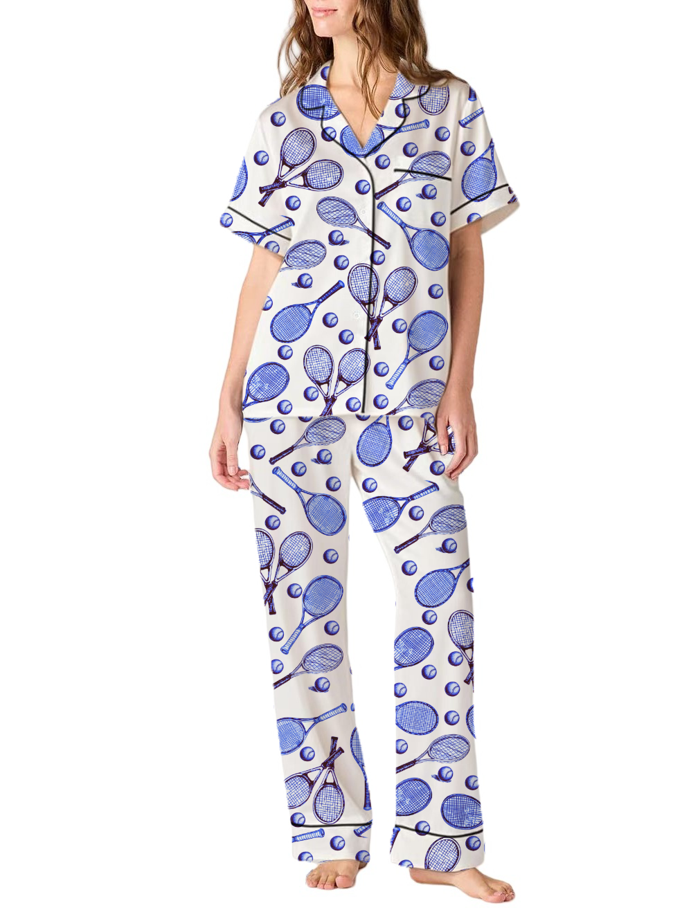 Tennis Silky Satin Pajama Pants Set For Women