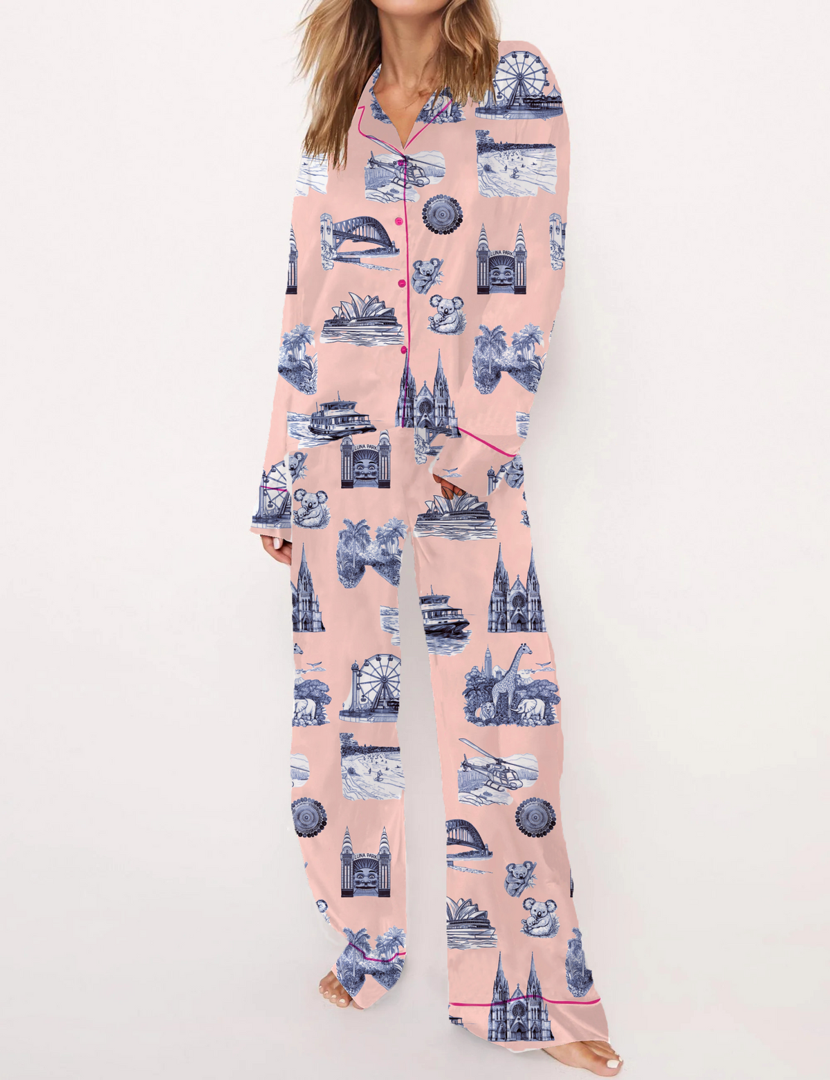Sydney Travel Toile Silky Satin Pajama Set For Women