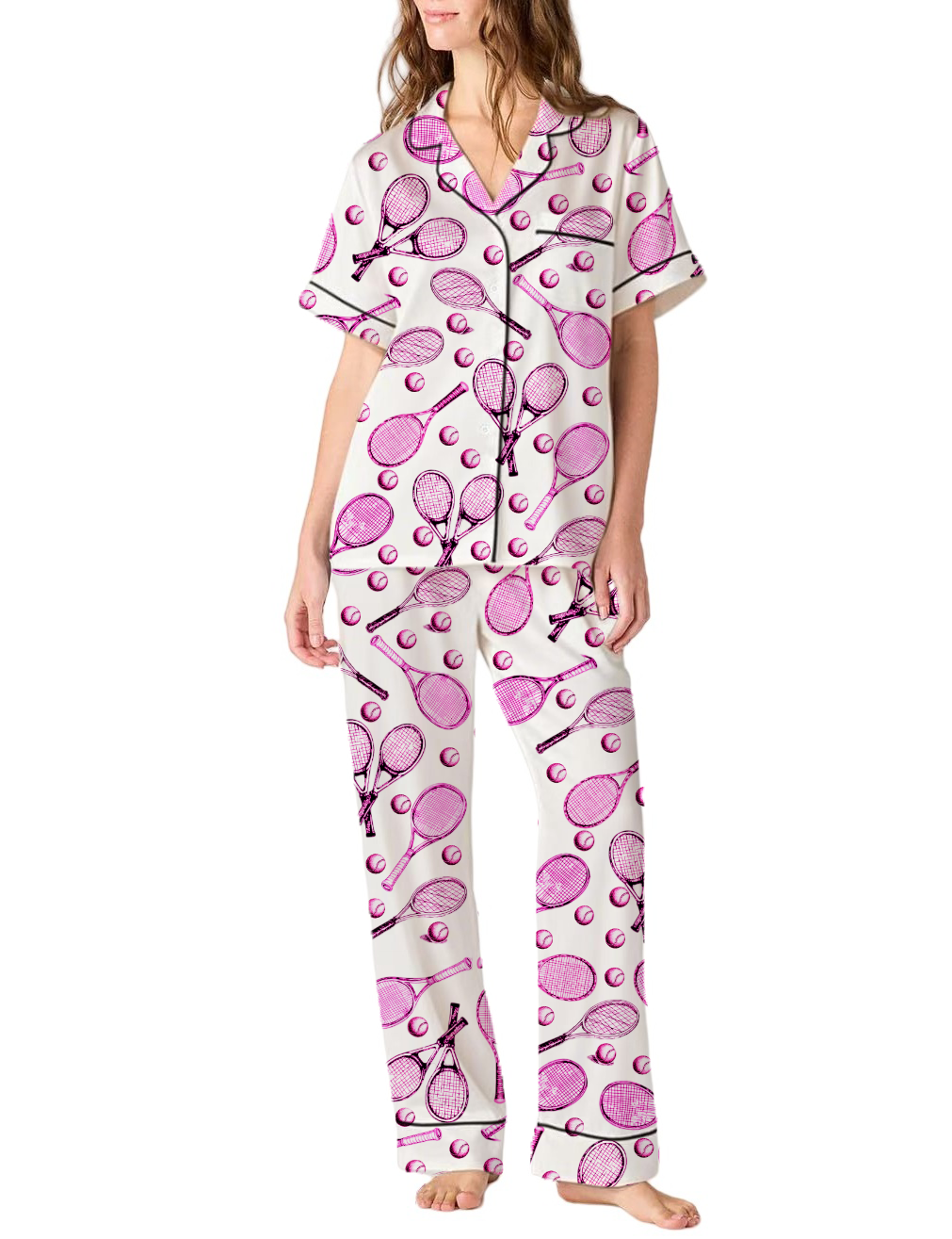 Tennis Silky Satin Pajama Pants Set For Women