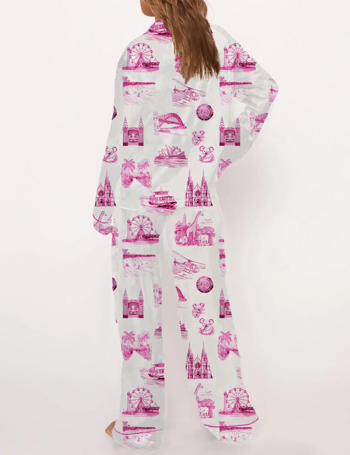 Sydney Travel Toile Silky Satin Pajama Set For Women