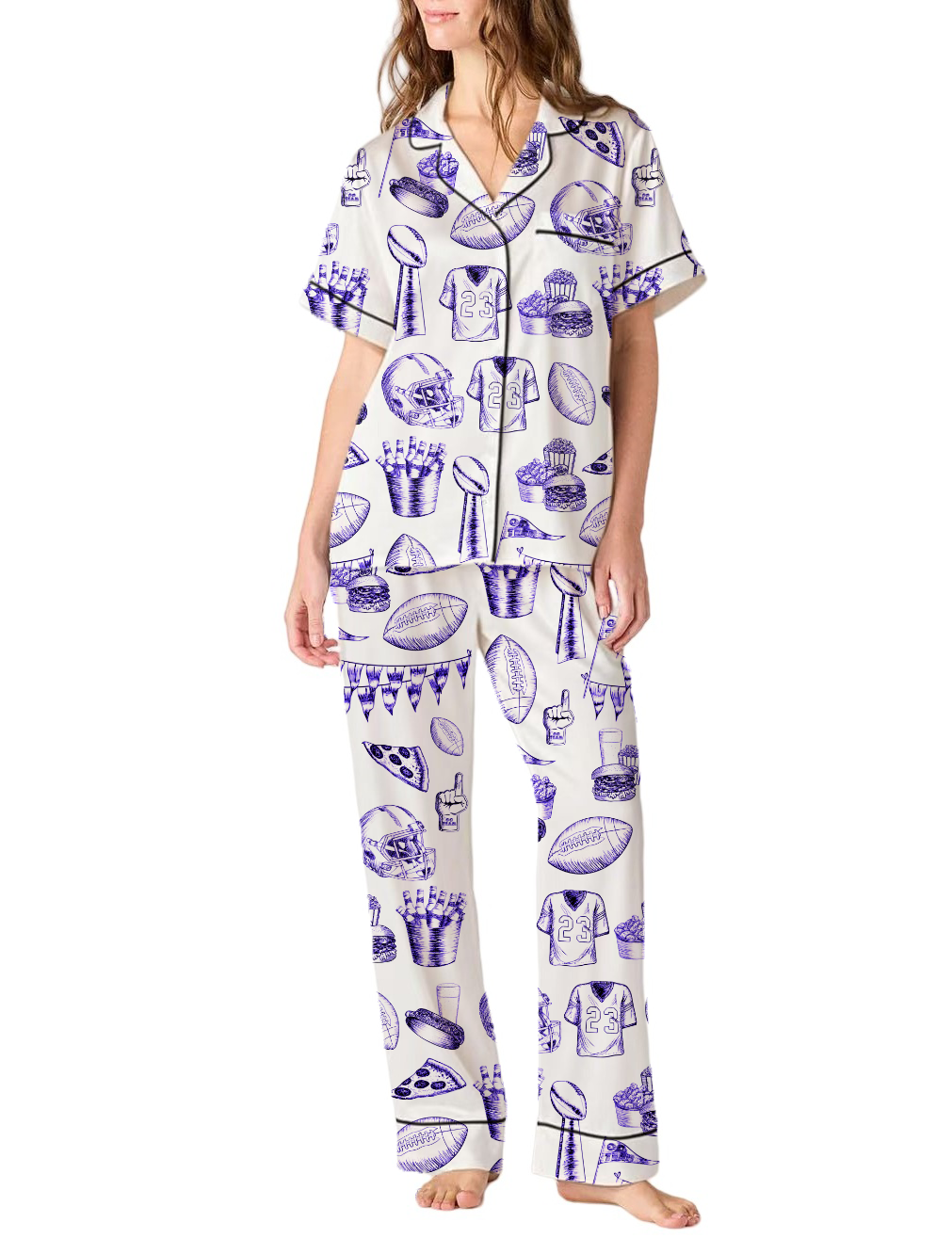Football Theme Silky Satin Pajama Pants Set For Women