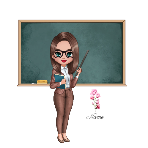 Printable Digital File Personalized Cute Cartoon Character Teacher with Birth Flower and Name Digital PNG Download