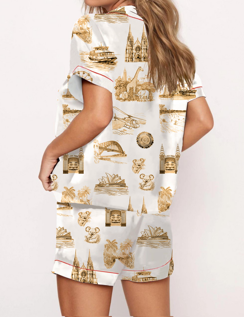 Sydney Travel Toile Silky Satin Pajama Set For Women