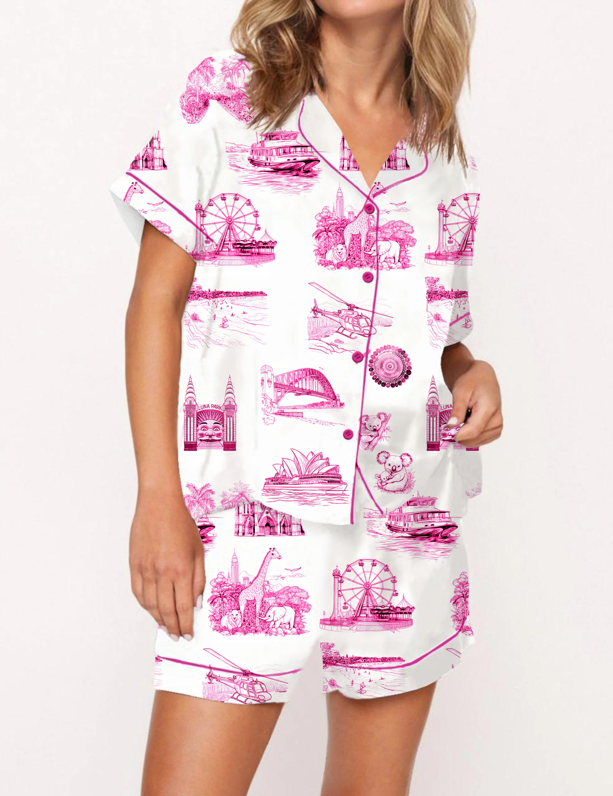 Sydney Travel Toile Silky Satin Pajama Set For Women