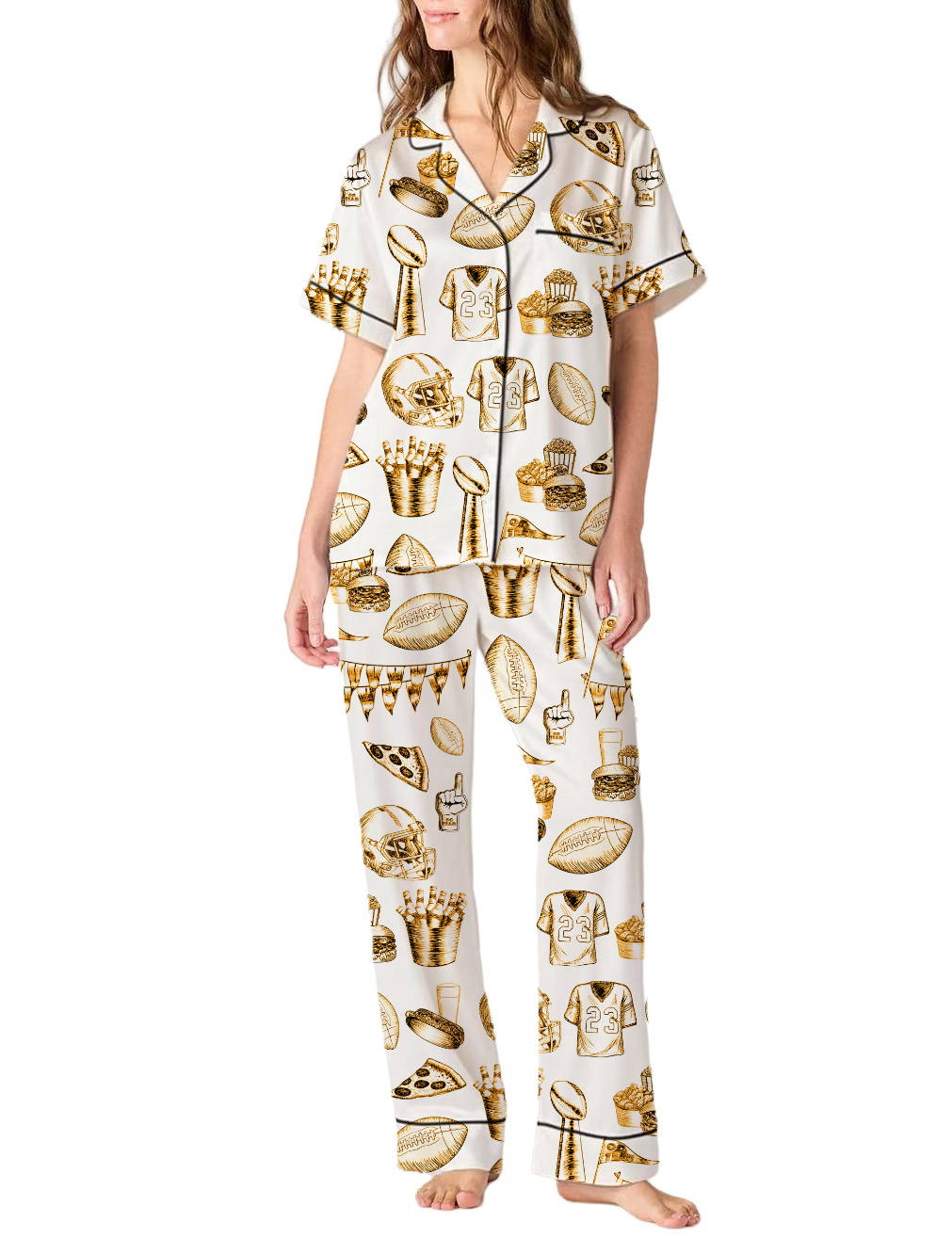 Football Theme Silky Satin Pajama Pants Set For Women