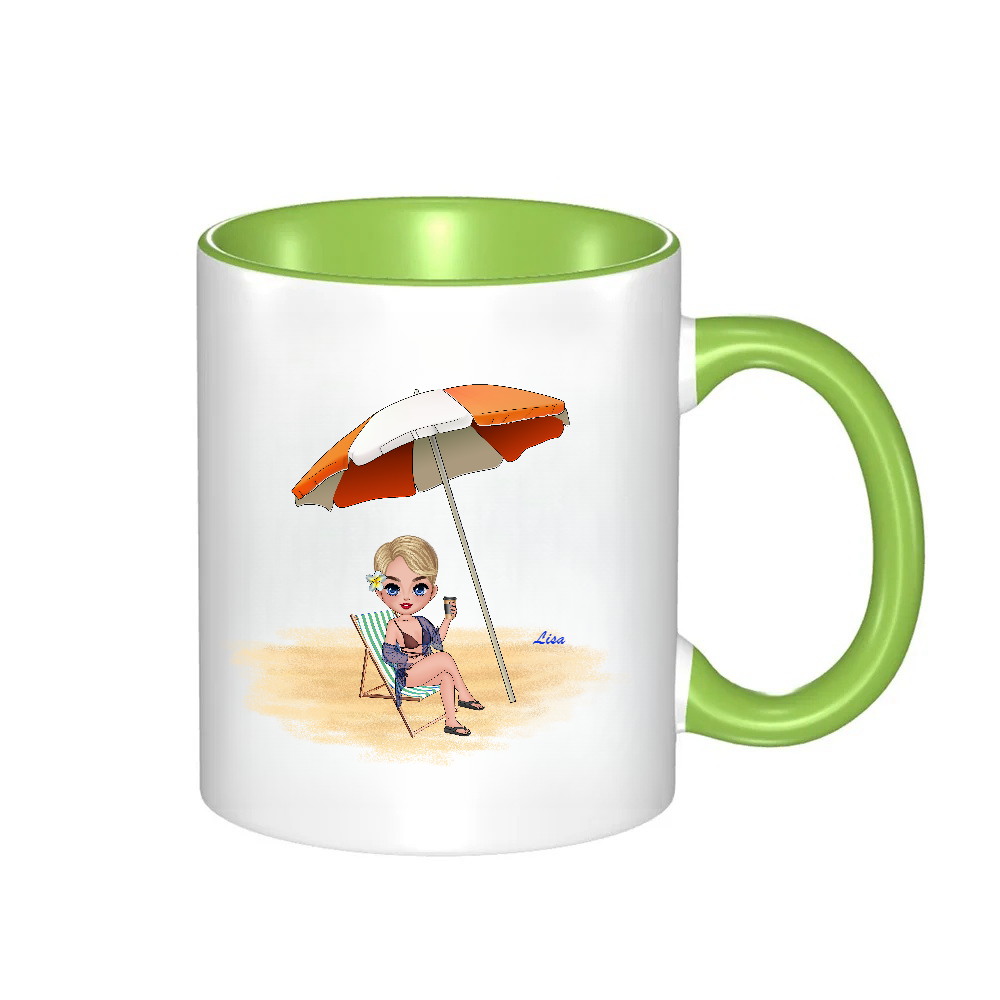 Personalized Cartoon Beach Girl Coffee Cup Ceramic Mug Birthday Gift for Her