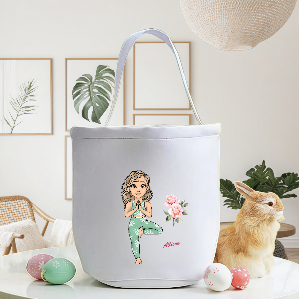 Personalized Cartoon Character Yoga Girl Candy Storage Bucket Bag with Name And Birth Flower