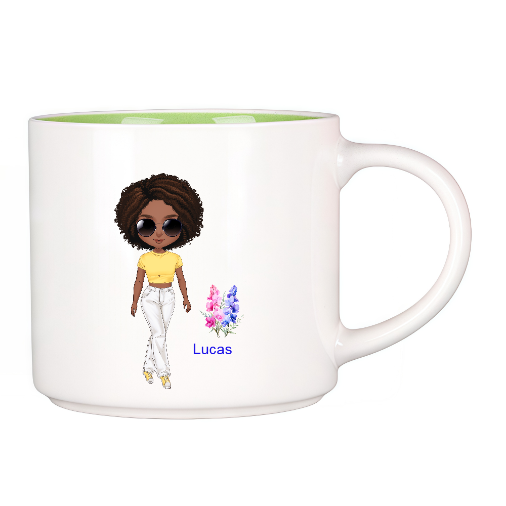 Personalized Cartoon Chibi Girl Coffee Cup Cartoon Ceramic Mug With Birth Flower and Name Birthday Gift for Women