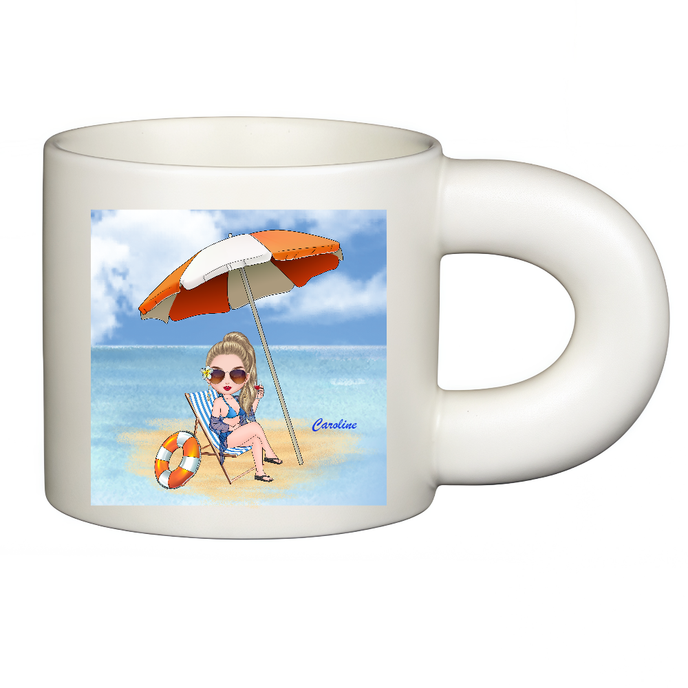 Personalized Cartoon Beach Girl Coffee Cup Ceramic Mug With Chubby Big Ear Birthday Gift for Her