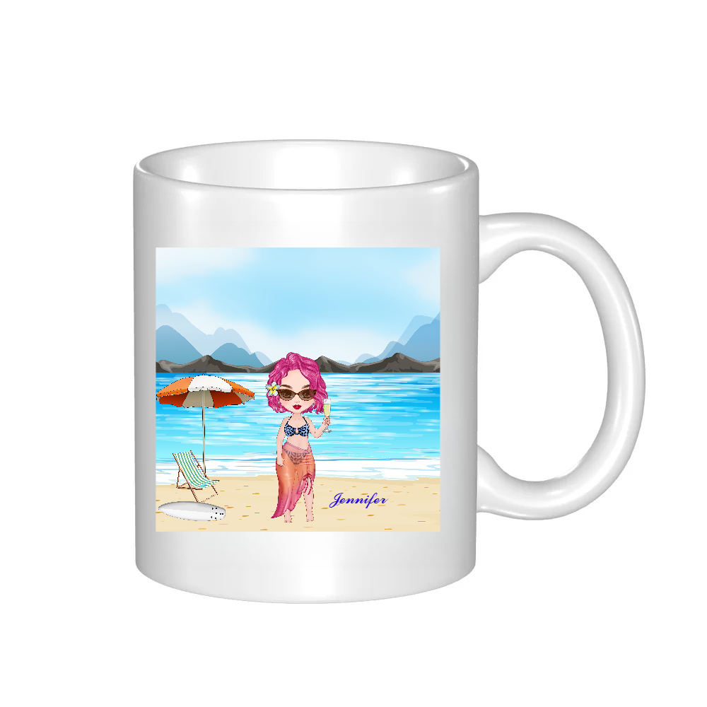 Personalized Cartoon Beach Girl Coffee Cup Ceramic Mug Birthday Gift for Her