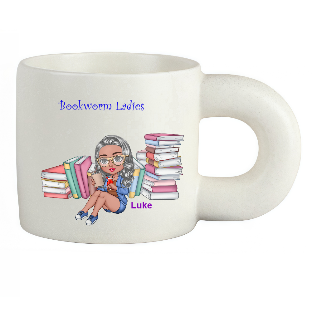 Personalized Bookworm Ladies Coffee Cup Cartoon Ceramic Mug With Chubby Big Ear Cup Name Birthday Gift for Family Friend