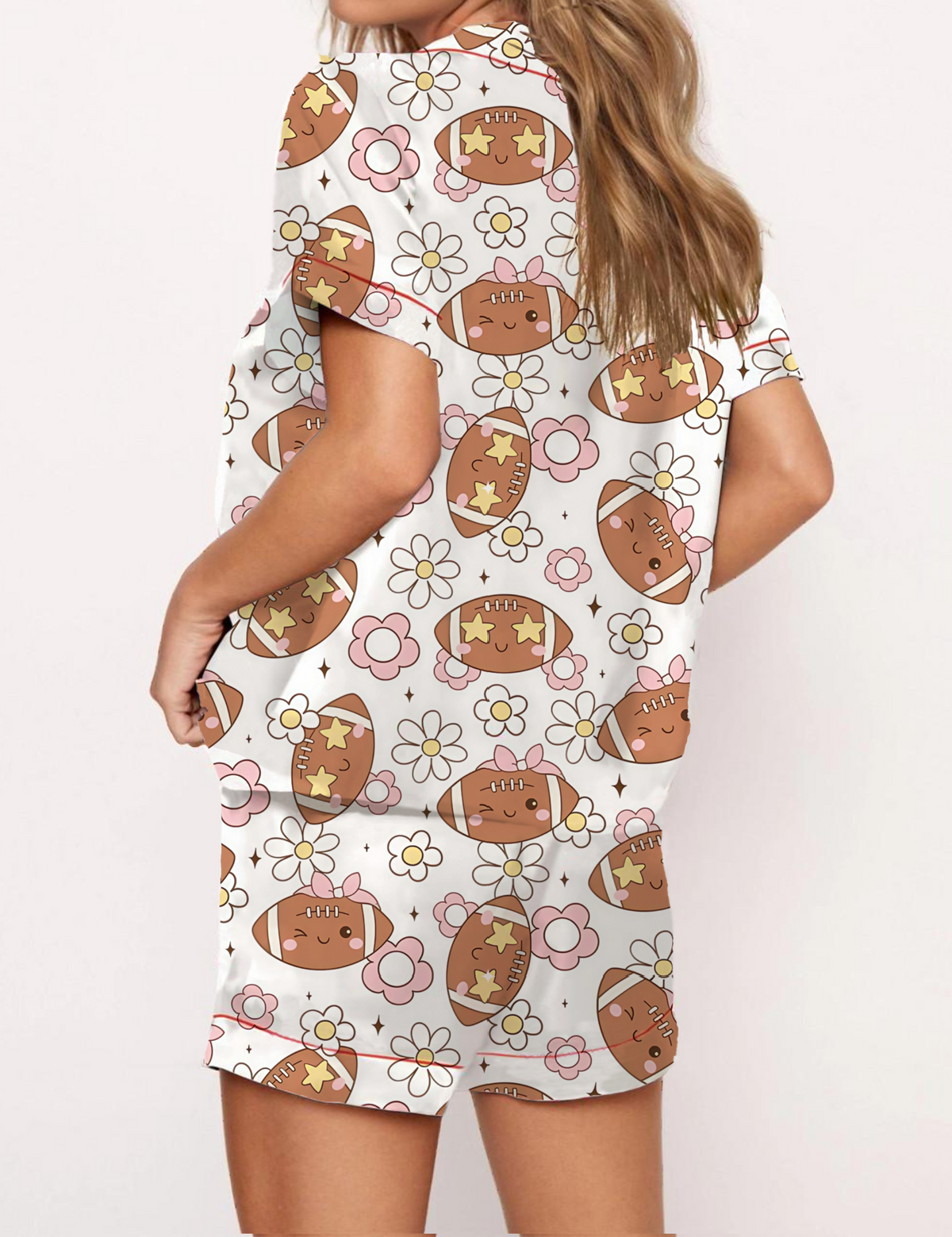 Retro Girly Floral Football Satin Pajama Short Set