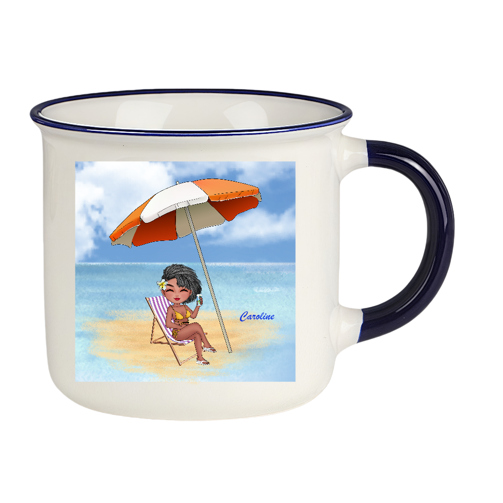 Personalized Cartoon Beach Girl Coffee Cup Ceramic Mug Birthday Gift for Her