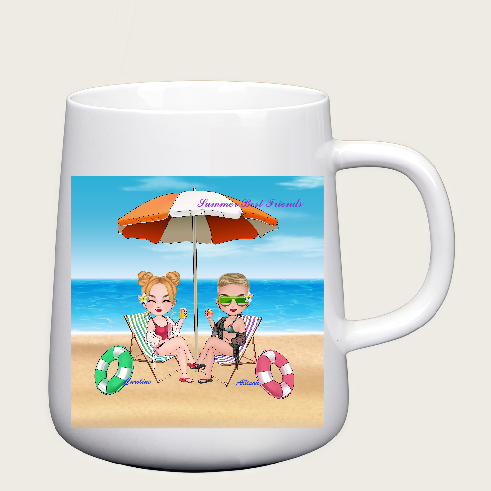 Personalized Cartoon Summer Best Friends Coffee Cup Ceramic Mug With Chubby Big Ear Birthday Gift for Friend