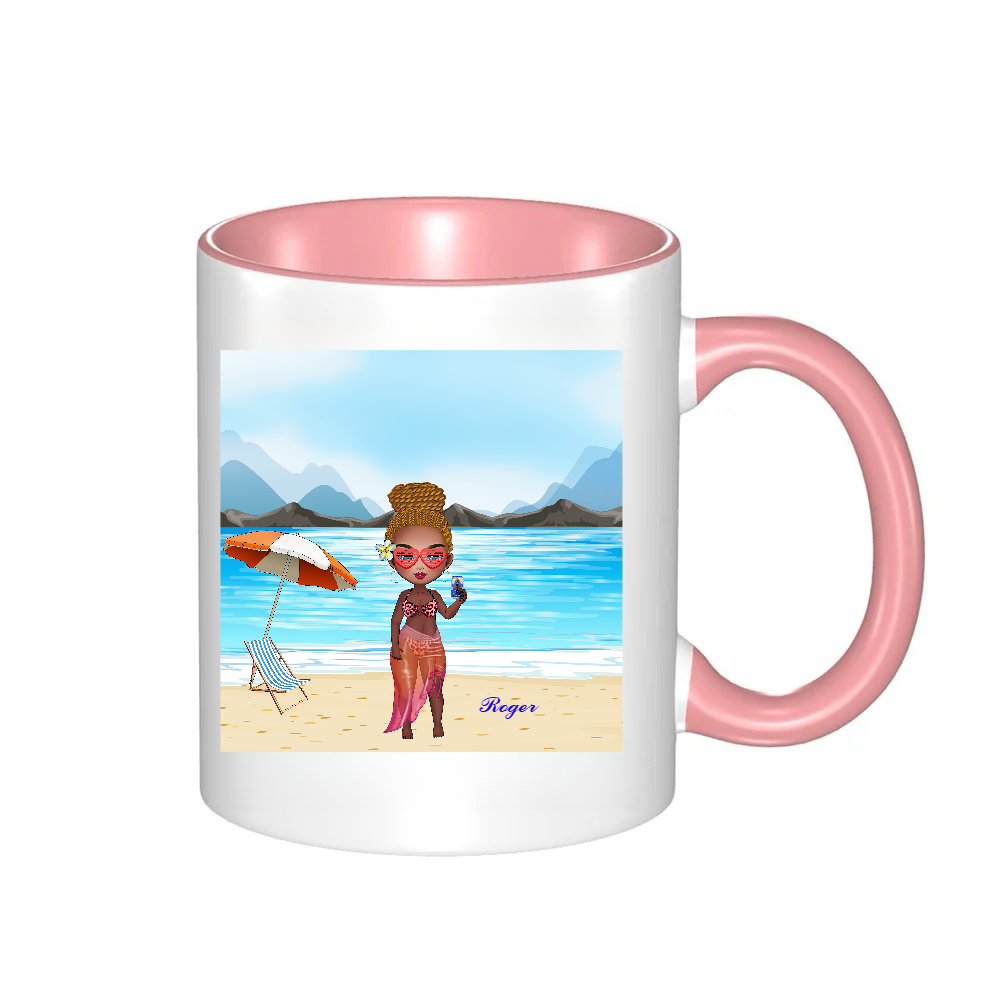 Personalized Cartoon Beach Girl Coffee Cup Ceramic Mug Birthday Gift for Her