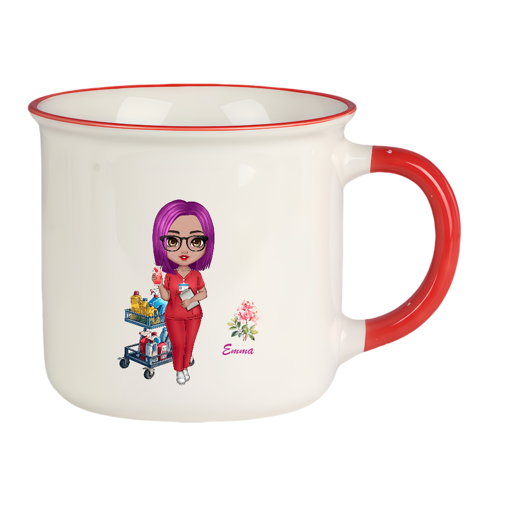 Personalized Doctor Coffee Cup Cartoon Ceramic Mug with Birth Flower and Name