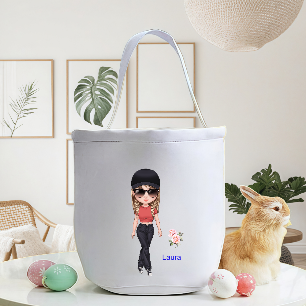 Personalized Cartoon Character Chibi Girl Candy Storage Bucket Bag with Name And Birth Flower