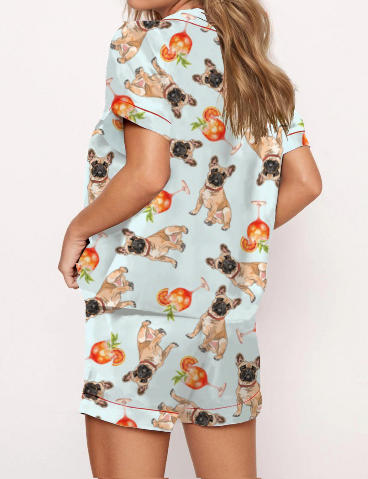Aperol Spritz And French Dog Satin Pajama Short Set