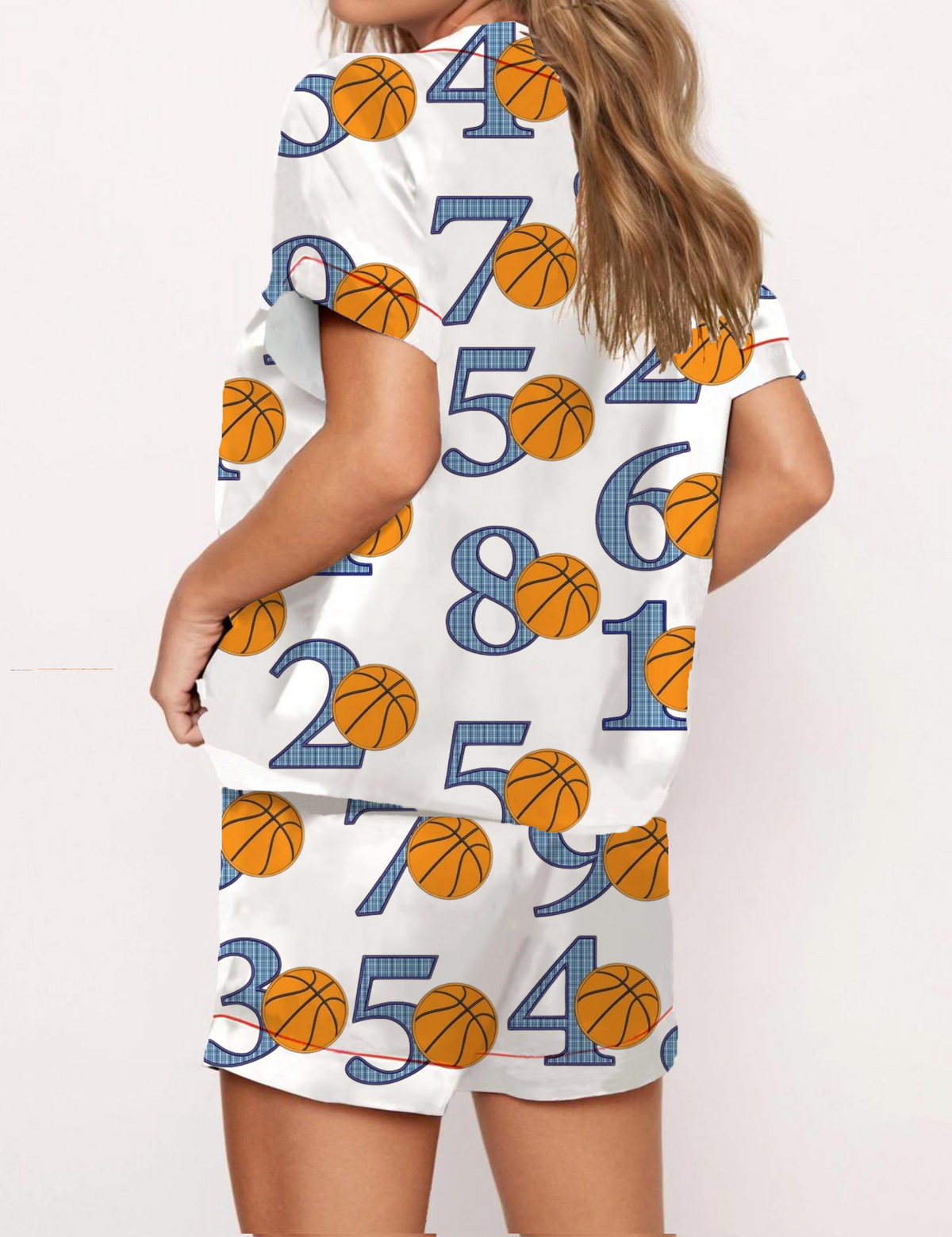 Basketball Number Silky Satin Pajama Short Set For Women