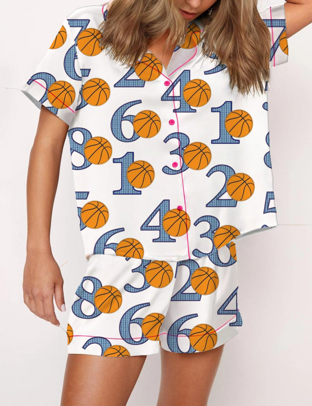 Basketball Number Silky Satin Pajama Short Set For Women