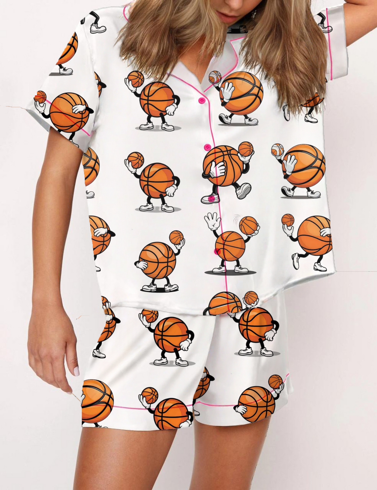 Fun Basketball Silky Satin Pajama Short Set For Women