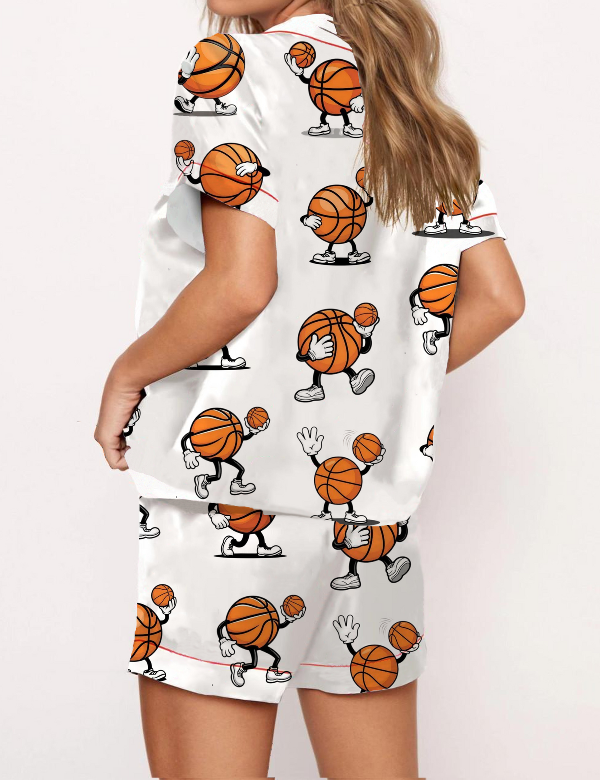 Fun Basketball Silky Satin Pajama Short Set For Women