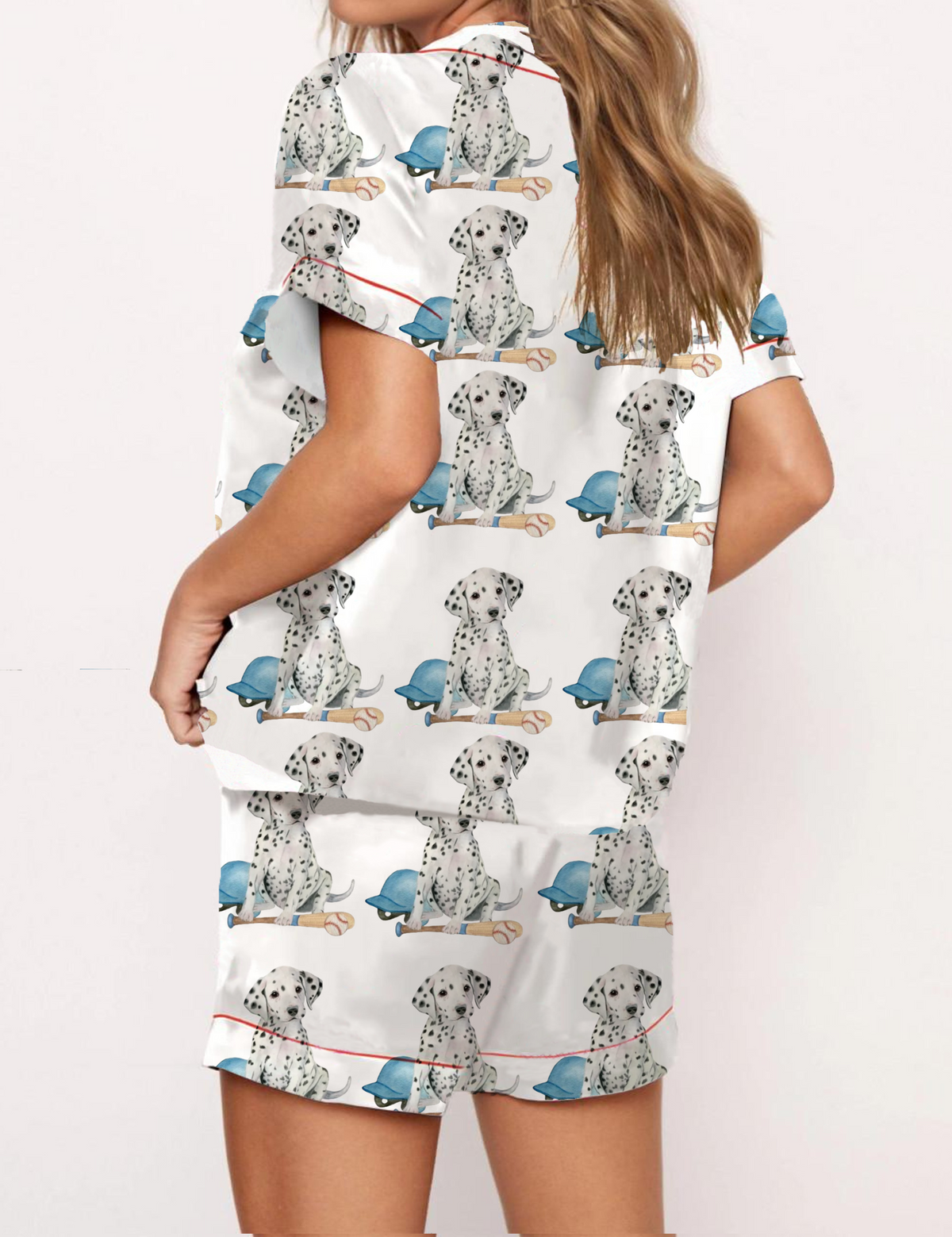 Dalmation Baseball Silky Satin Pajama Short Set For Women