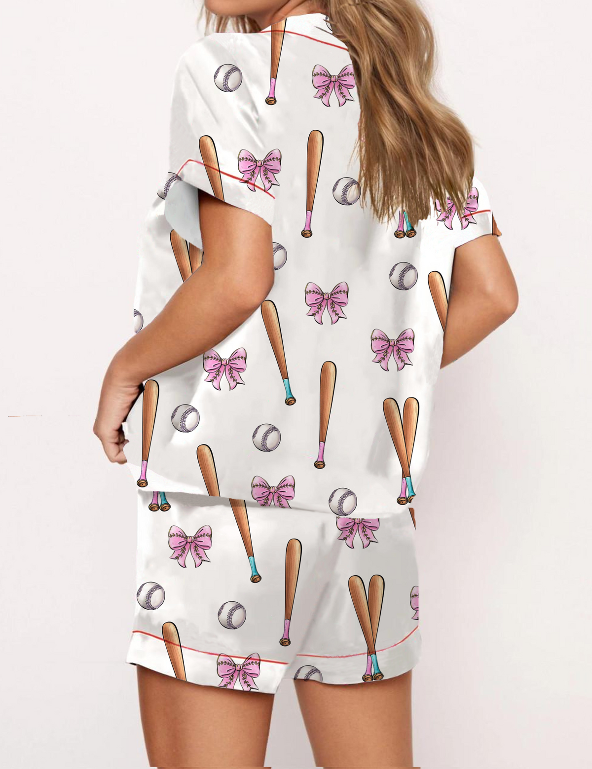 Coquette Baseball Silky Satin Pajama Short Set For Women