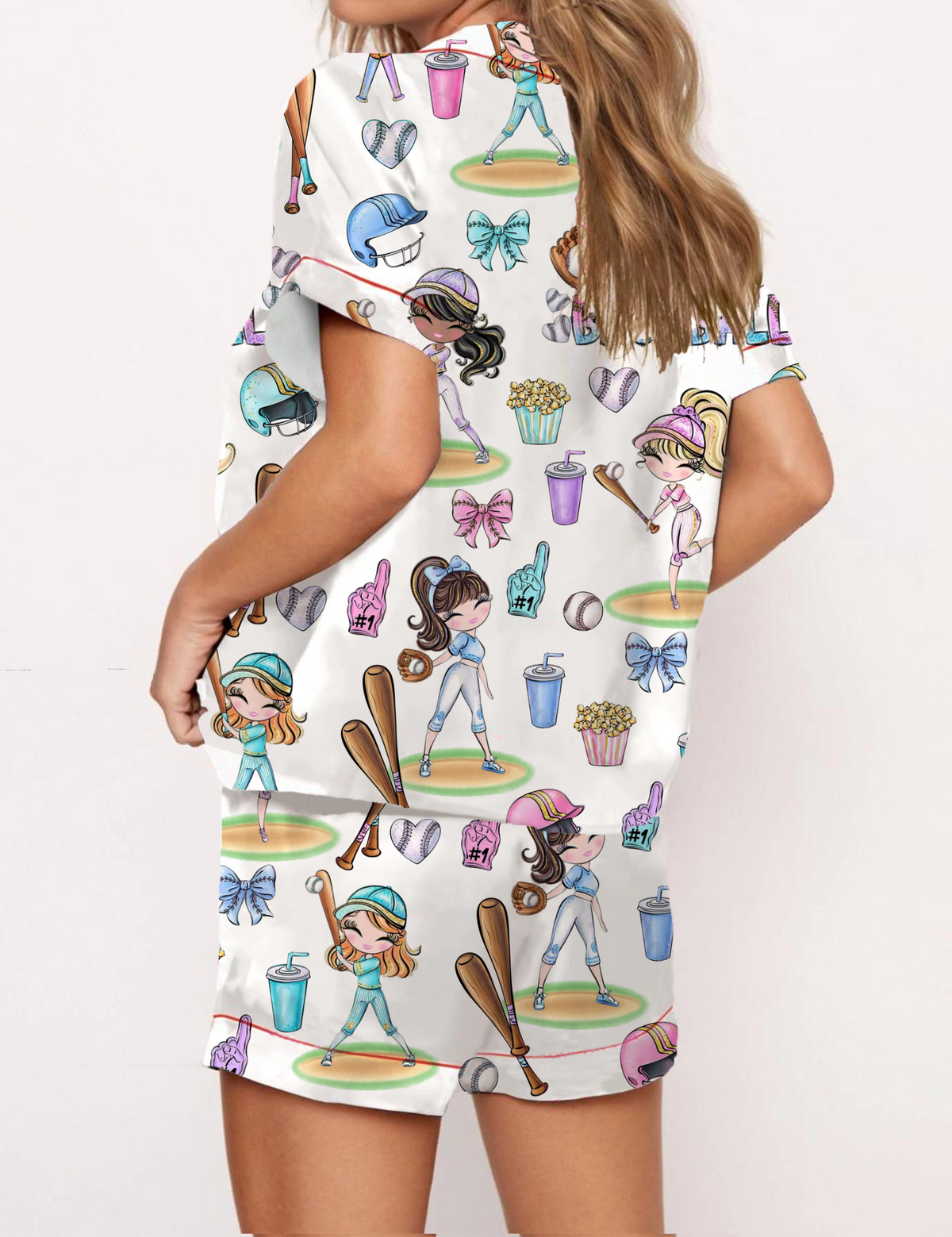 Love Baseball Silky Satin Pajama Short Set For Women