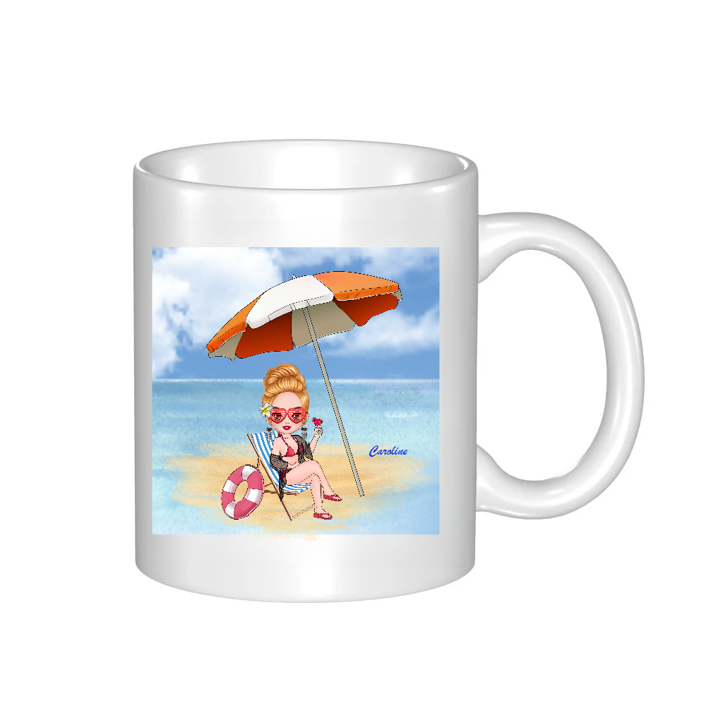 Personalized Cartoon Beach Girl Coffee Cup Ceramic Mug Birthday Gift for Her