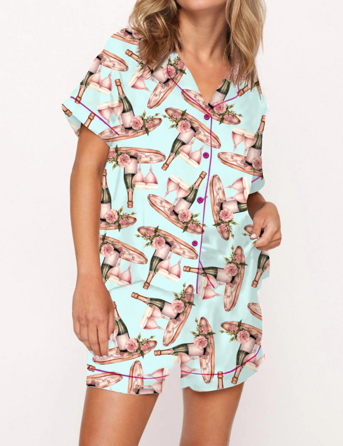 Wine Holiday Satin Pajama Short Set