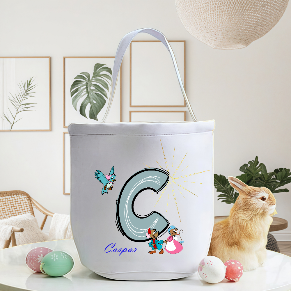 Personalized Cute Cartoon Cinderella Bucket Bag With Initial And Name Easter Egg Hunt Basket Birthday Party Favors Gift For Kids