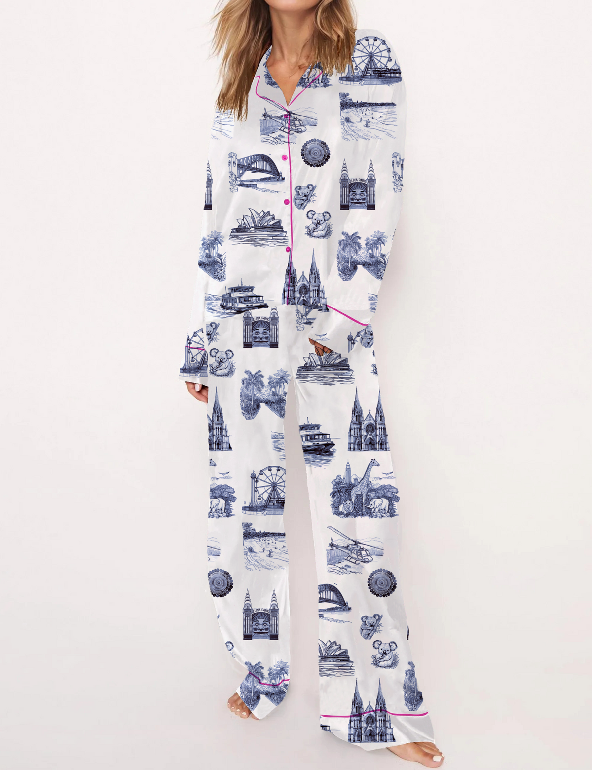 Sydney Travel Toile Silky Satin Pajama Set For Women