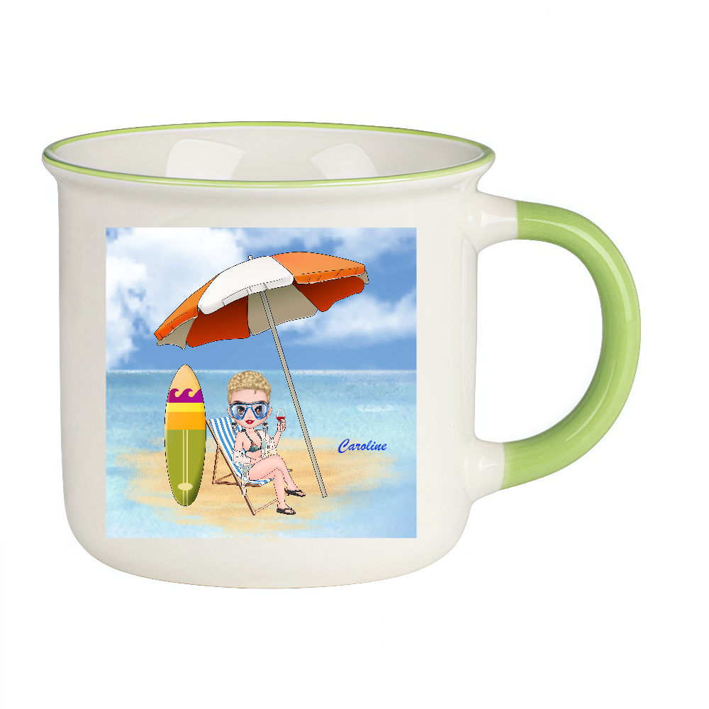Personalized Cartoon Beach Girl Coffee Cup Ceramic Mug Birthday Gift for Her