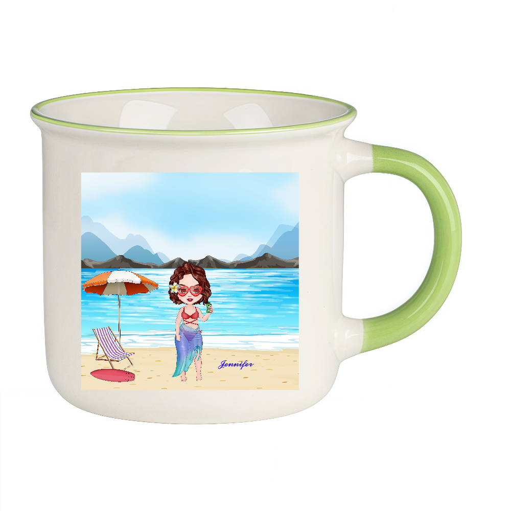 Personalized Cartoon Beach Girl Coffee Cup Ceramic Mug Birthday Gift for Her