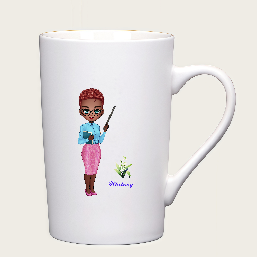 Personalized Teacher Coffee Digital Cup Cartoon Ceramic Mug with Birth Flower and Name Back to School Appreciation Gift for Teacher