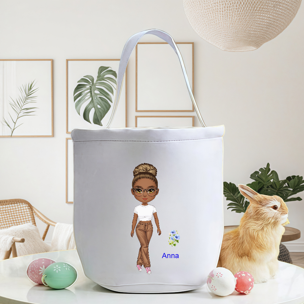Personalized Cartoon Character Chibi Girl Candy Storage Bucket Bag with Name And Birth Flower