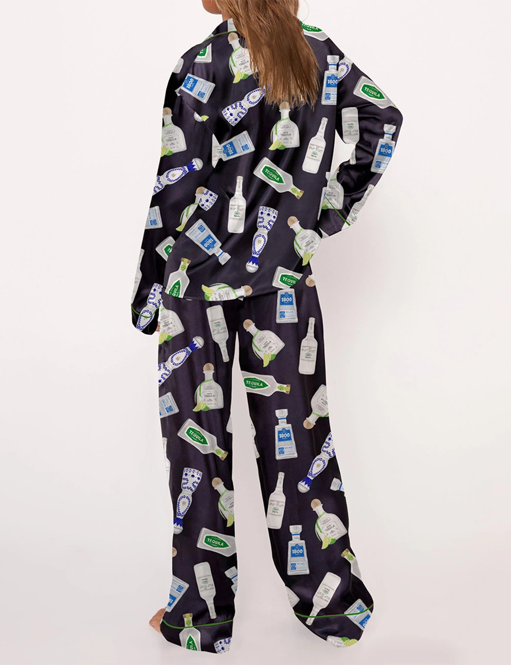 Tequila Bottle Satin Pajama Set For Women	